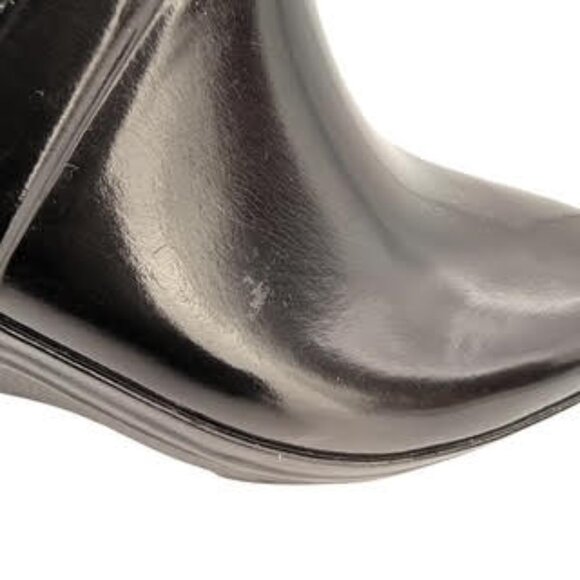 Hunter Original Tall High Gloss Wedge Rain Boots Black Rubber Heeled WMS Size 8 - Picture 12 of 15